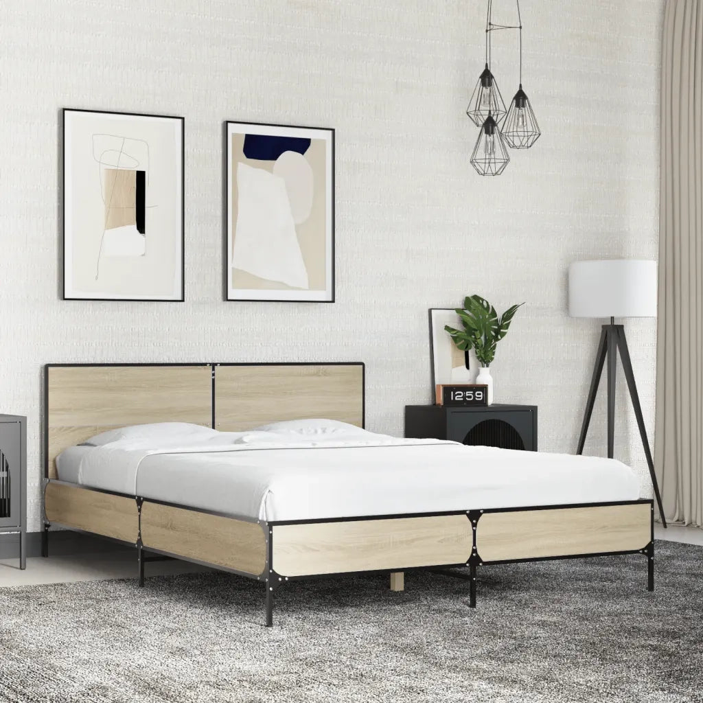 Giroletto-Struttura Letto Rovere Sonoma 140x200 cm in Legno Multistrato Metallo 685128