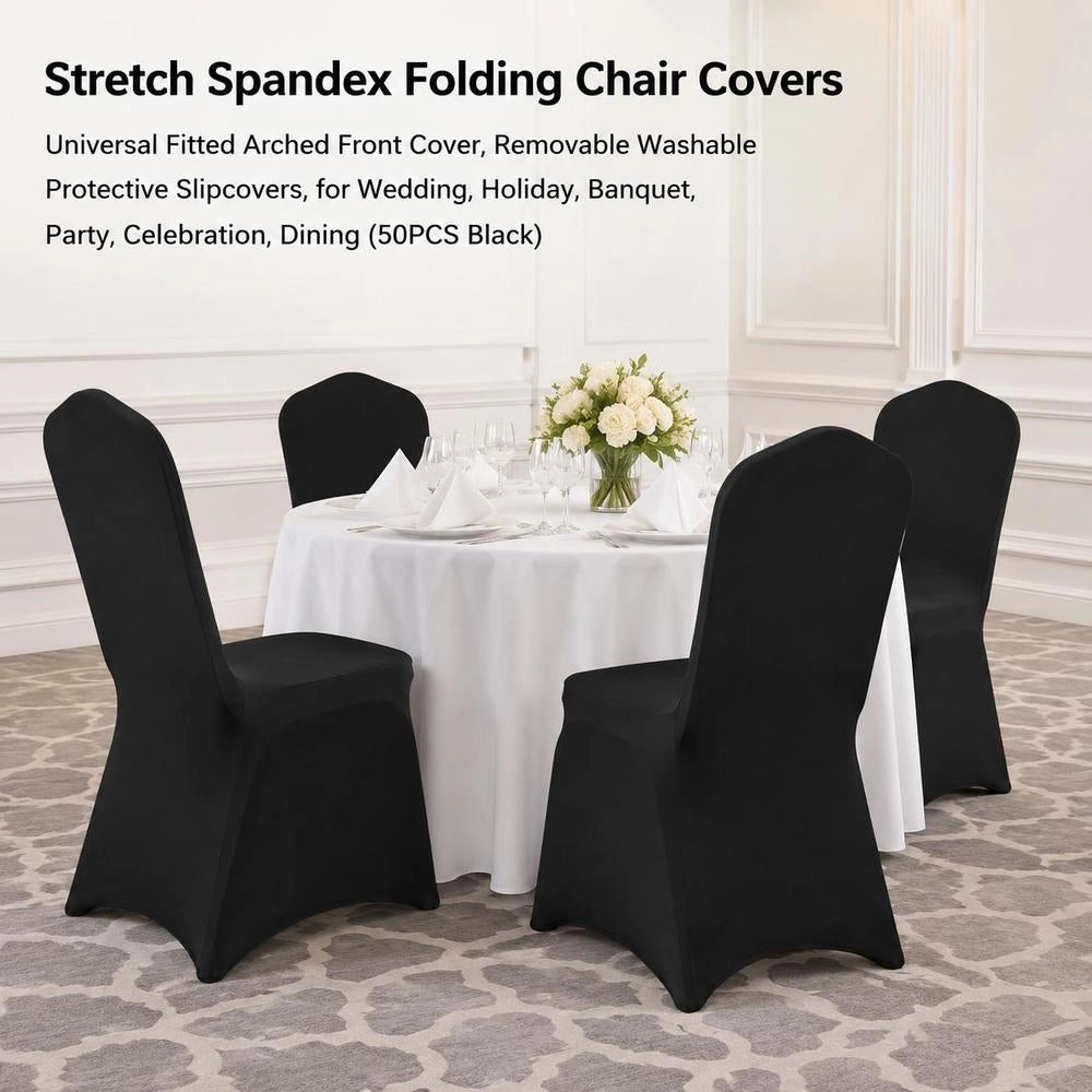 50x Black Stretch Chair Covers, Formal Folding Chair Covers, 50pcs