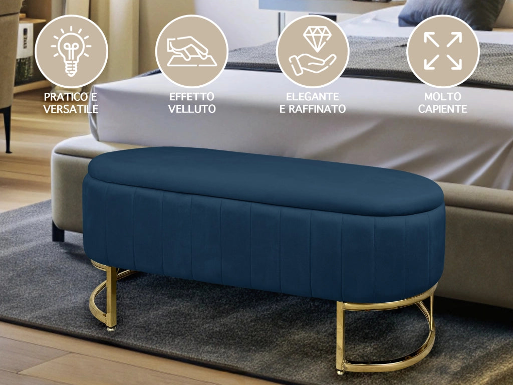 Panca Imbottita Divanetto In Velluto Contenitore Pouf PortaOggetti Panca Sgabello A Pie Di Letto Con Gambe In Metallo Dorato Cassapanca Ingresso Legno Massello Panchina  - Petrolio