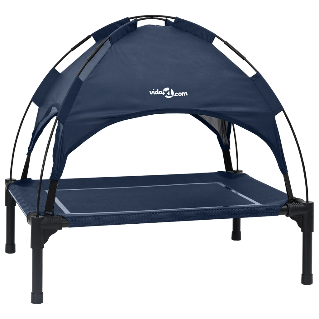 Letto rialzato per cani con tetto removibile blu navy in acciaio