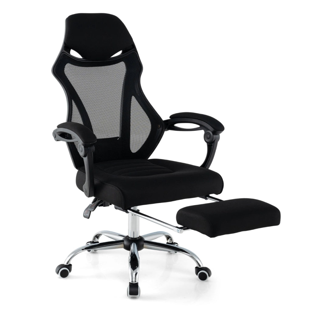 Sedia da ufficio ergonomica in rete con schienale inclinabile e altezza regolabile, Poltrona girevole Nero-Sedie da ufficio
