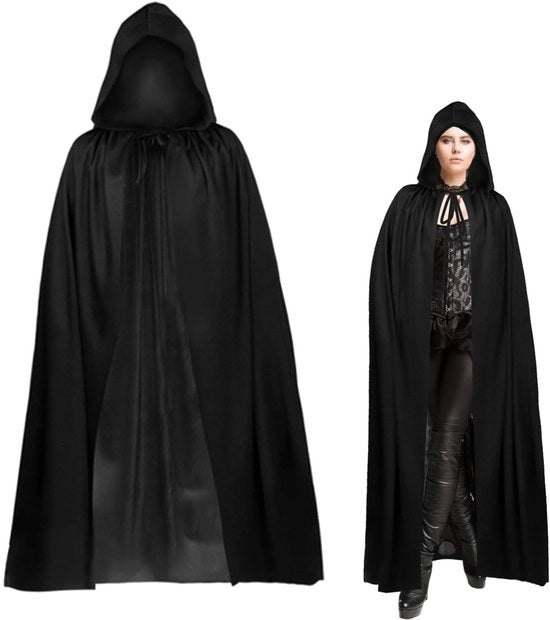 Cappotto da Halloween da 170 cm - Nero con Cappuccio - Cappotto da Vampiro - Cappotto da Cosplay - Leggero e Comodo