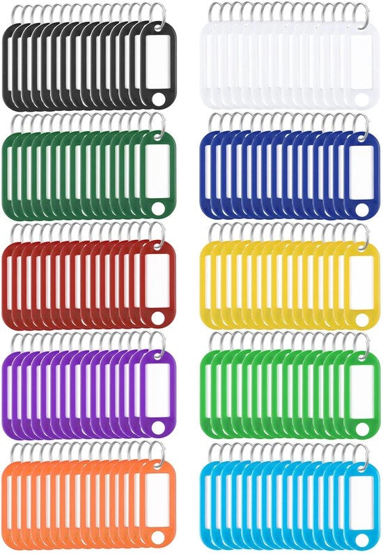 Sostituti di chiave 150 pezzi - Etichette di descrizione per chiavi - Supporti per chiavi in plastica - Anello metallico - Etichette di identificazione per animali domestici - 10 colori - Etichette per chiavi
