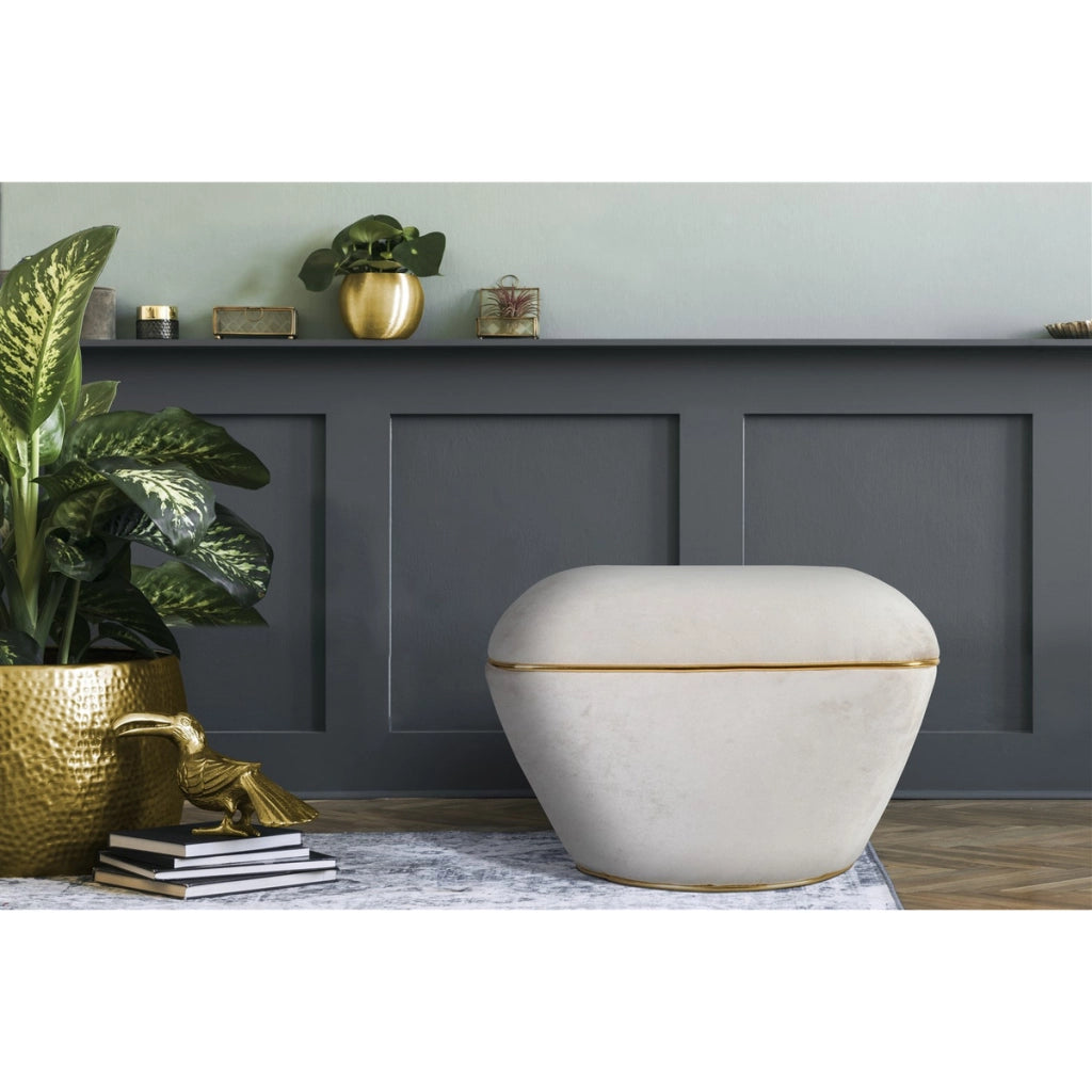 Pouf di design Contessa in tessuto taupe e oro
