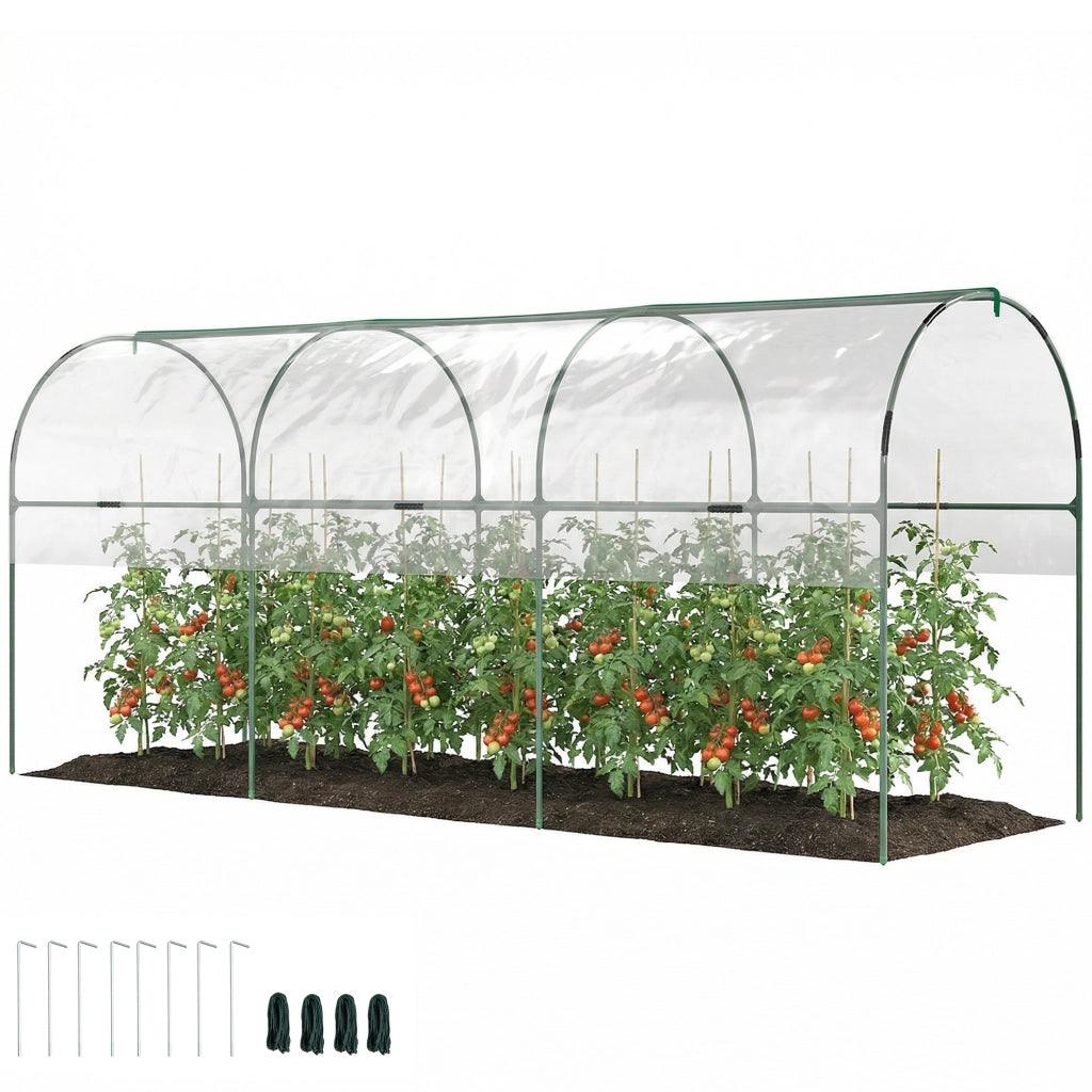 Serra da giardino per pomodori ¨C zephmum ¨C 4 archi in acciaio, copertura in PVC, verde 400x120x170 cm