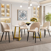 Tavolo da pranzo per 4 persone set con 4 sedie in velluto e metallo schienale con motivo diamantato beige