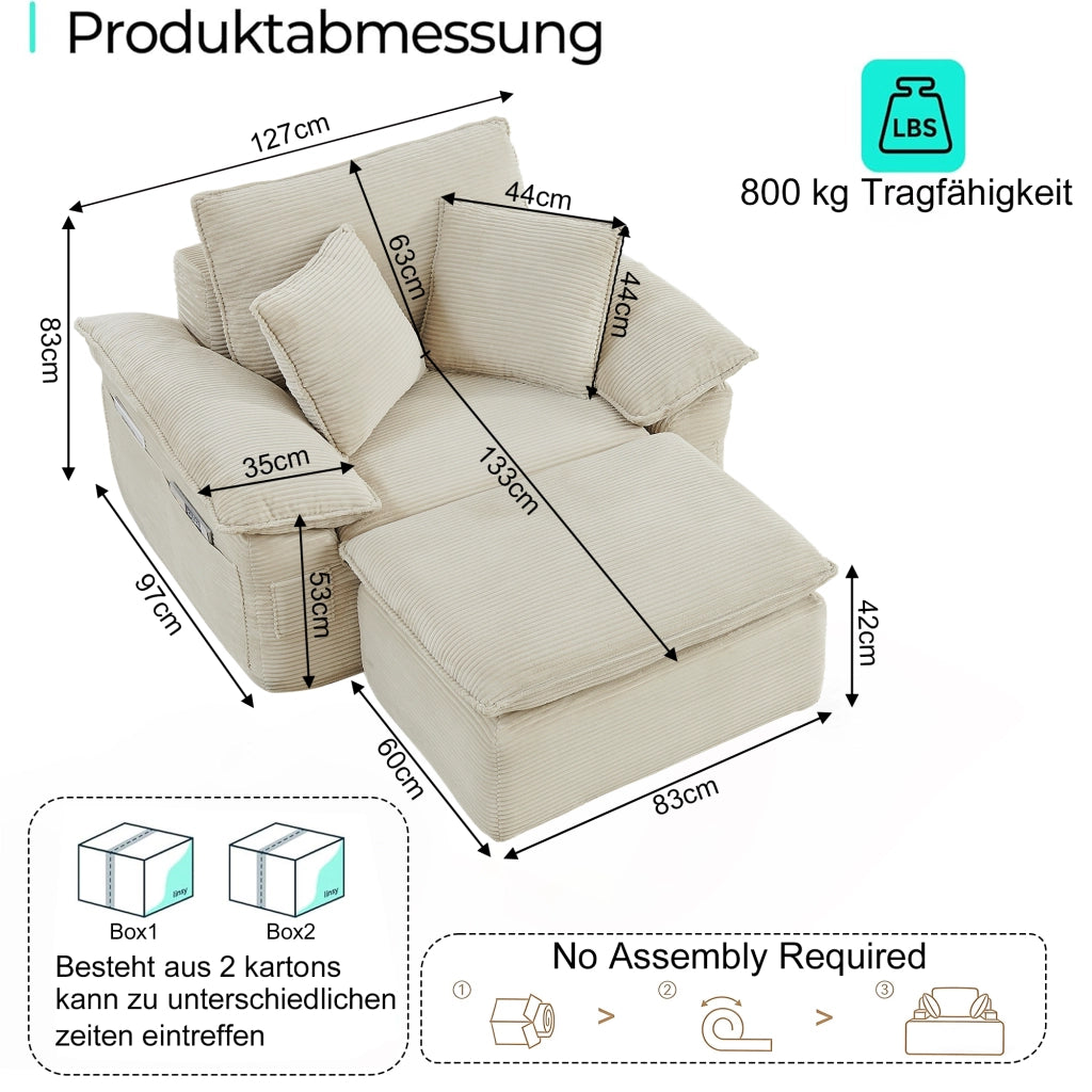 Divano Letto Modulare con Funzione Letto ¨C MINIMAL ¨C Tessuto, con Poggiapiedi e Tasche