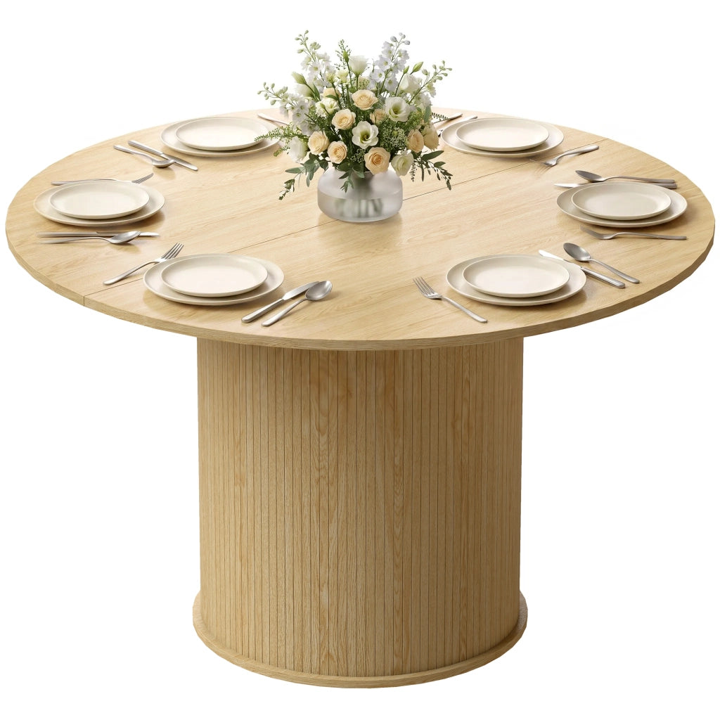 Tavolo da pranzo rotondo allungabile per 4-6 persone ¨C zephmum ¨C legno naturale, ?120x75 cm