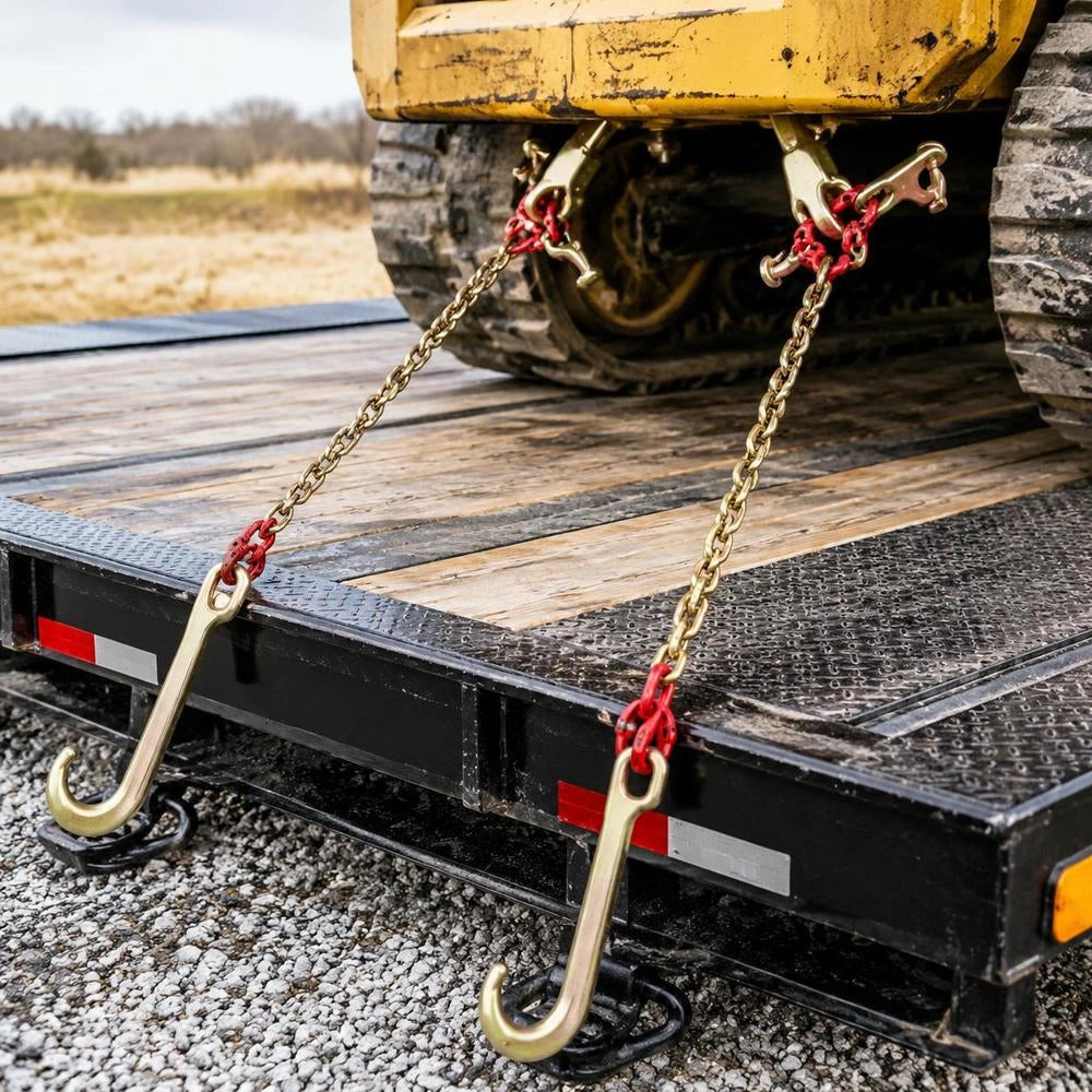 J-Hook Chain, 2 Pack 5/16" X 6' G80 15" Long Shank J-Hook Tow Chain With RTJ Cluster Hook And Grab Hook, 5400 Lbs Working Load, Heavy Duty Transport Truck Chain For Towing Wrecker Trailers