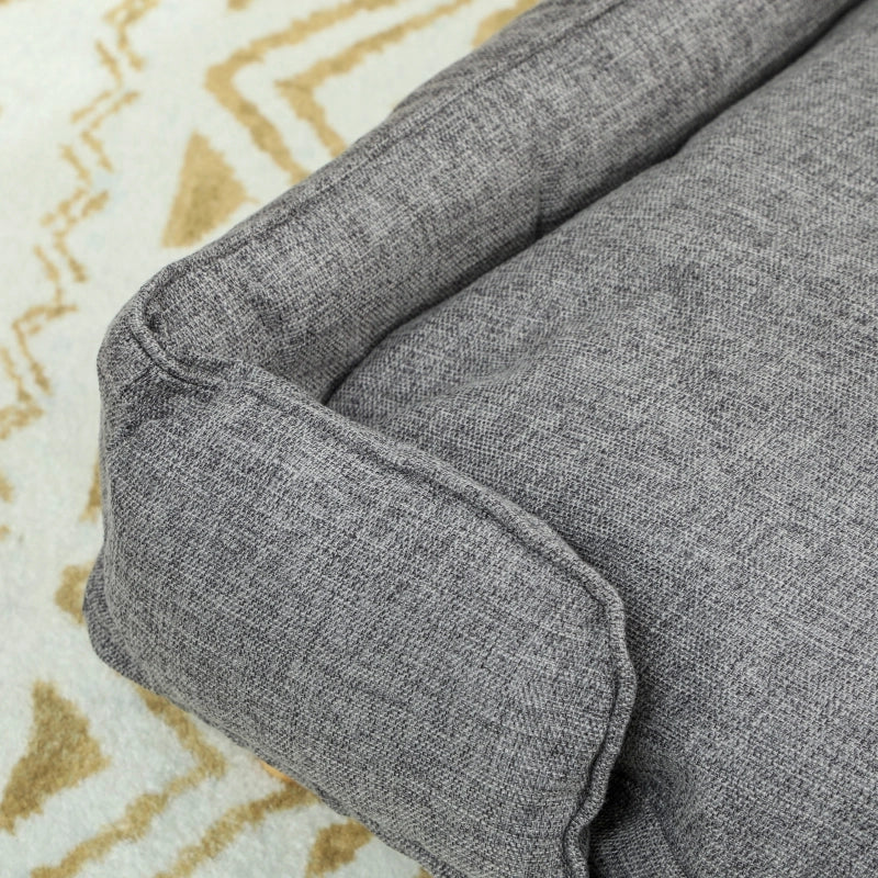 Letto per cani con cuscino sfoderabile e lavabile, gambe in legno rialzate, in poliestere, grigio scuro 96 × 66 × 24 cm