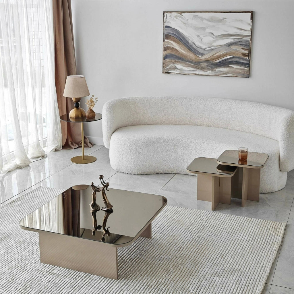 Tavolino da salotto Nuummite, Tavolo basso da caffè, Portariviste per divano, Ripiano da soggiorno, 80x80h40 cm, Tortora e Fumè