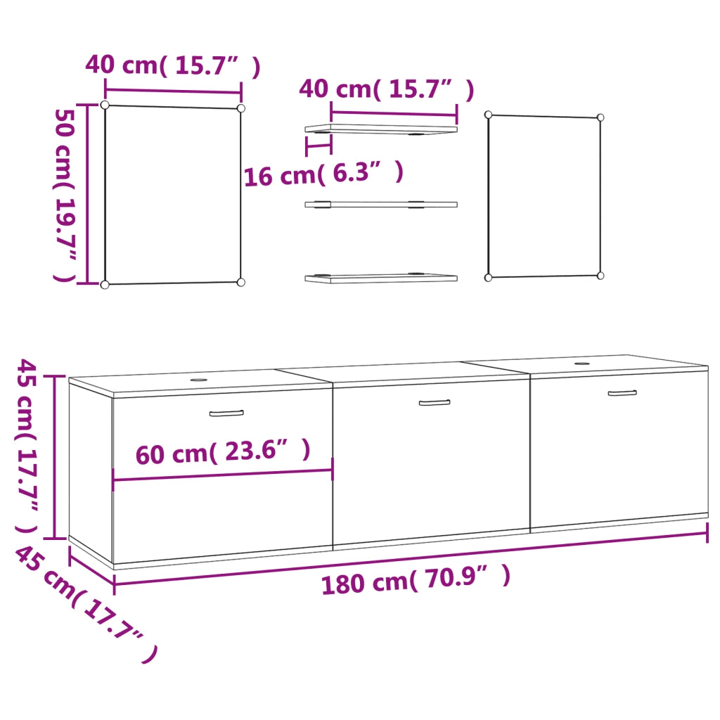 Set Mobili da Bagno | Armadio da bagno 6 pz Rovere in Legno Multistrato