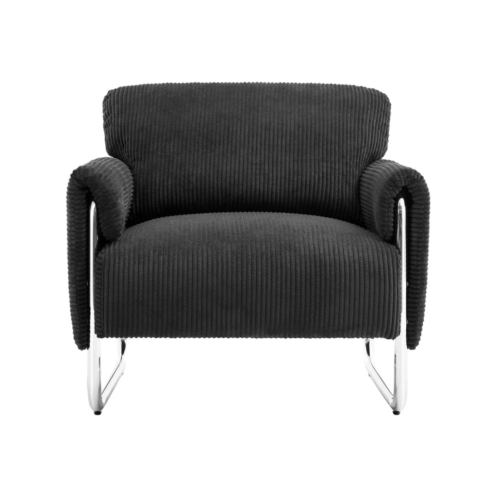 Poltrona vintage in velluto a coste con struttura cromata, nero