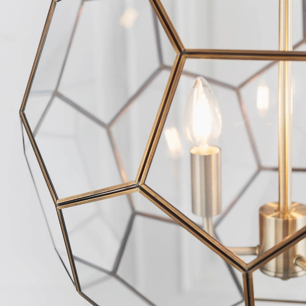 Lampadario Miele ottone antico vetro esagonale 3xE14 Endon