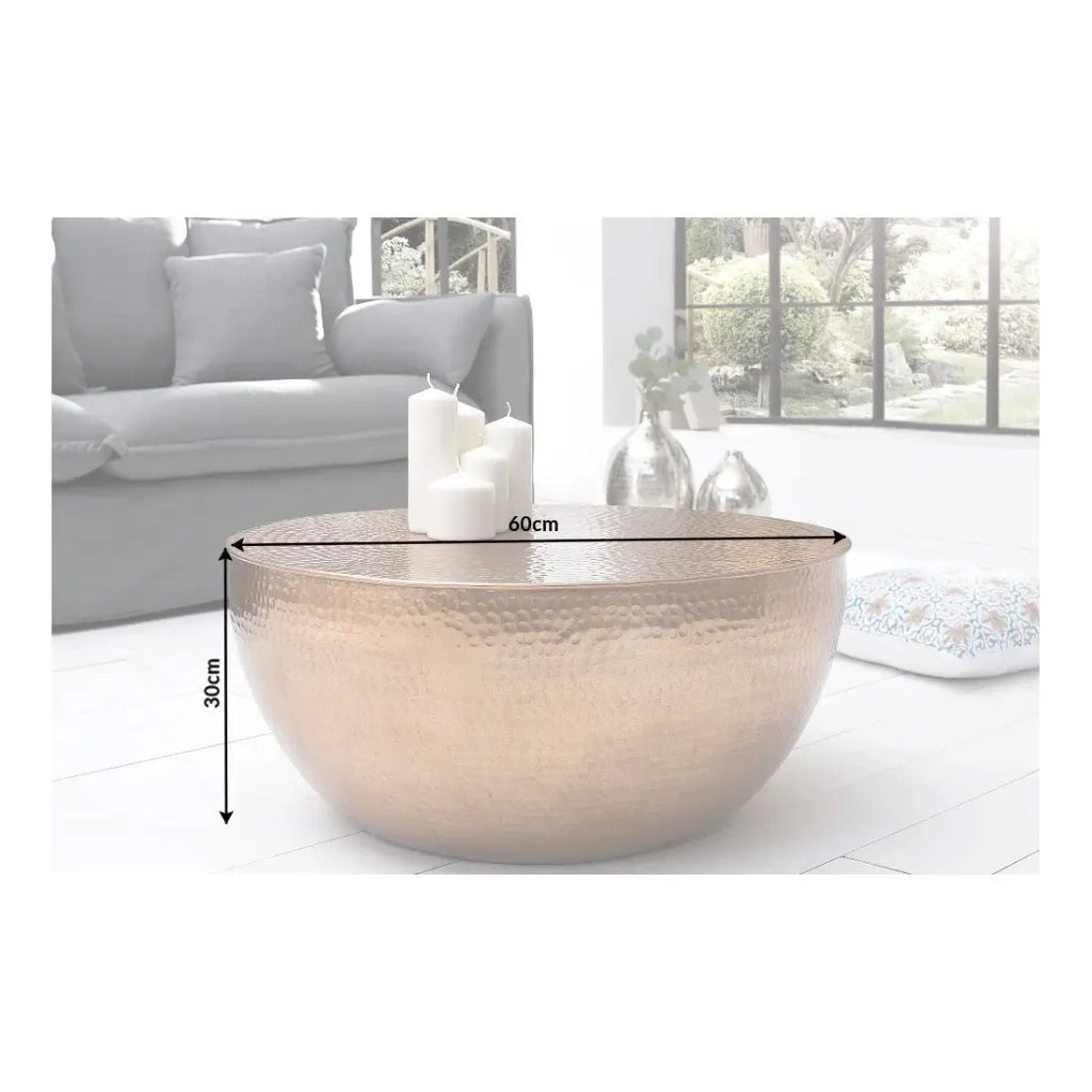 Tavolino basso TRIANE 60 cm in alluminio bronzo martellato – Tavolino basso rotondo design