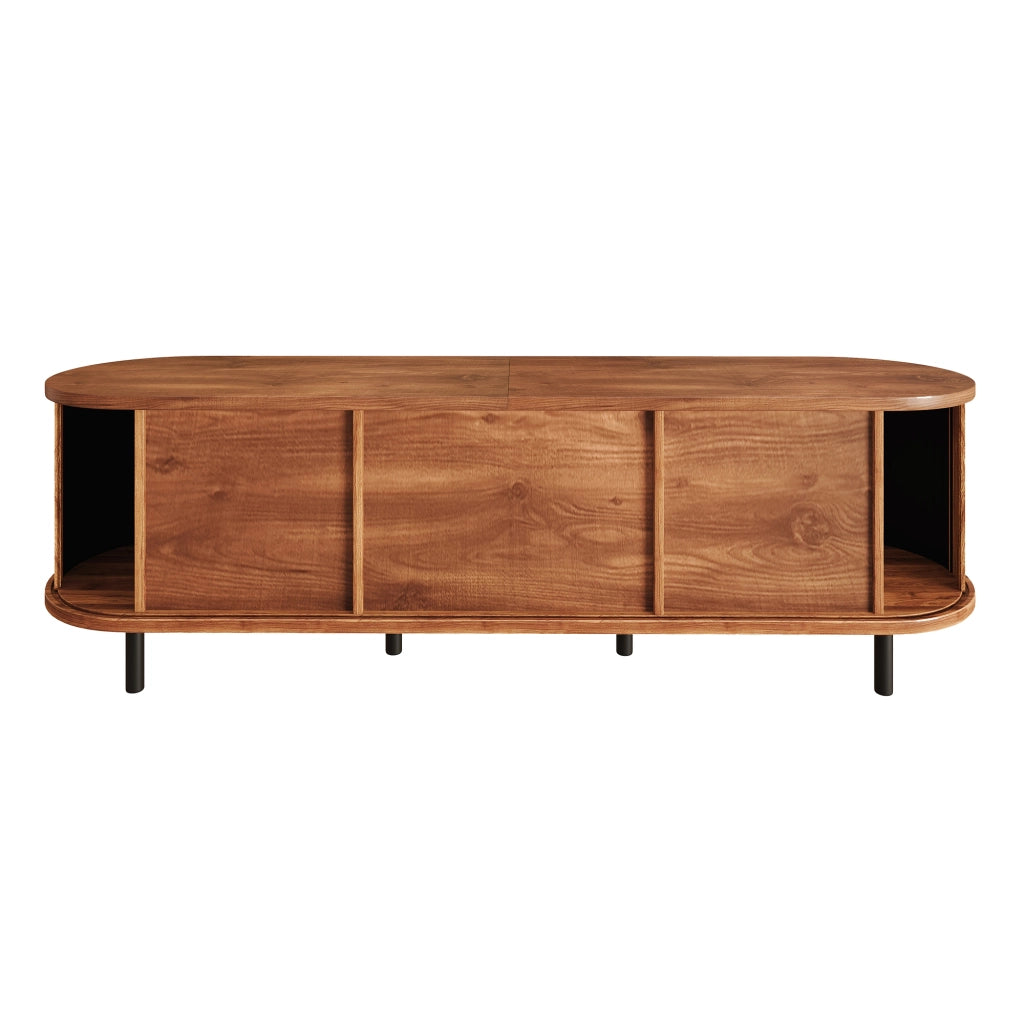 Mobile TV con 2 porte scorrevoli; 2 cassetti e 5 piedi in metallo; vani aperti; per soggiorno; 160 × 40 × 55 cm