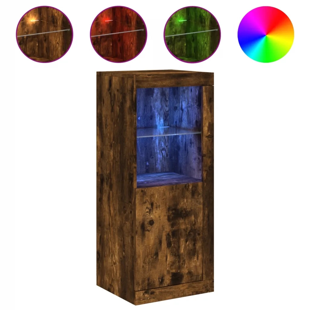 Credenza con Luci LED-Buffet-Armadio da cucina Rovere Fumo 41x37x100 cm 298609