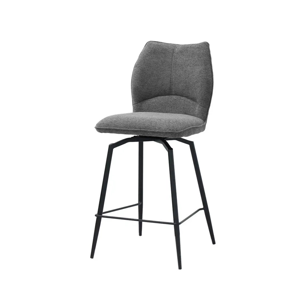 Sedia da bancone girevole CROFT - Tessuto grigio scuro - Piedi in metallo nero - Altezza 103 cm - Stile design/industriale