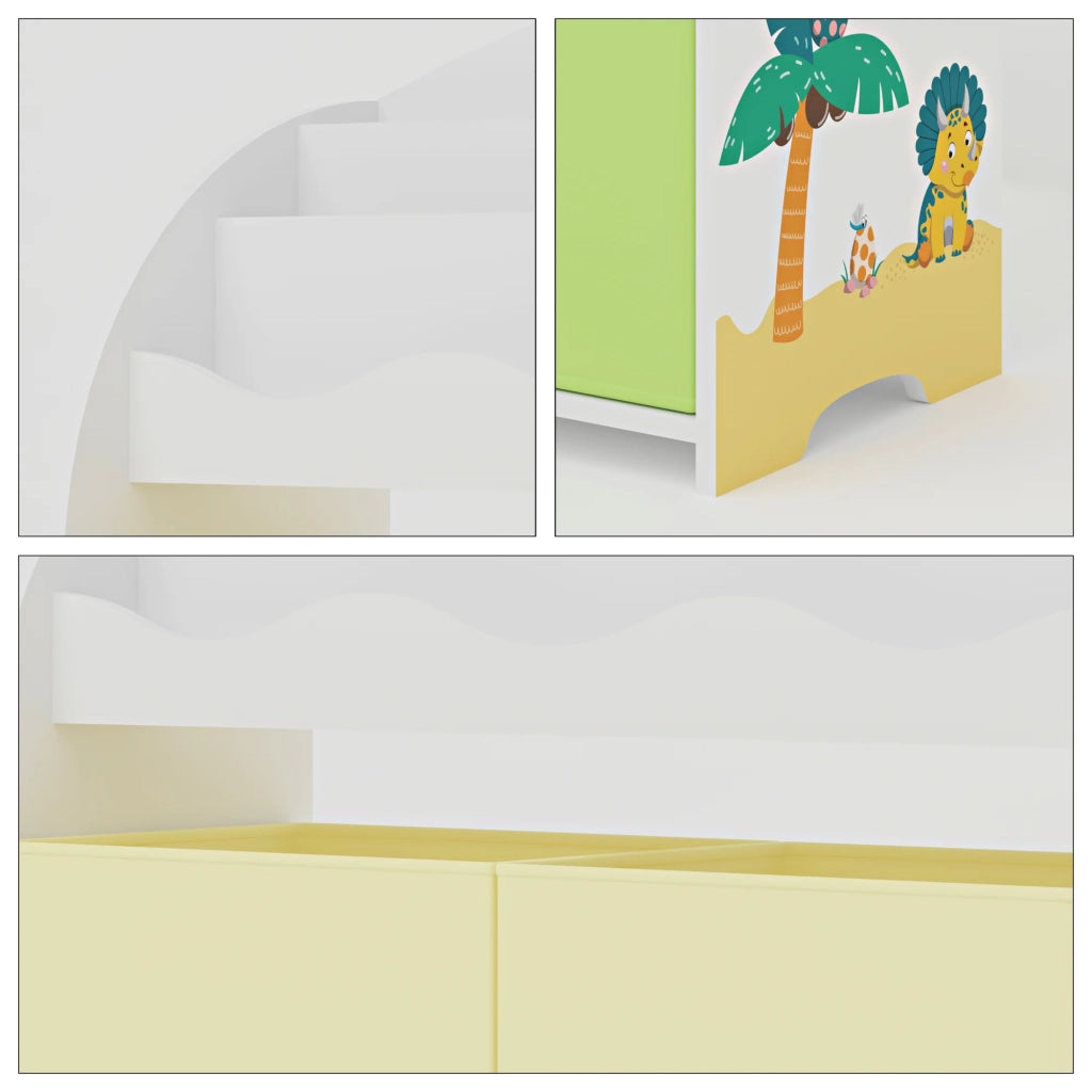 Scaffale dal design senza tempo per soggiorno/camera da letto mobiletto portaoggetti per bambini con motivo a dinosauri 98 x 83 x 30 cm bianco 03_0011312