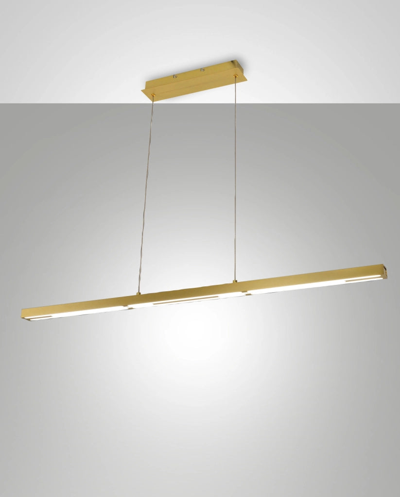 Lampada a Sospensione LED Ling 40W 4800lm 3000K, Struttura in Metallo e Metacrilato Ottone Satinato, Classe 2, Dimmerabile - Ling Series