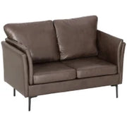 Divano 2 Posti in Pelle Traspirante con Imbottitura Spessa e Gambe in Metallo, 137x72x88 cm, Marrone Scuro
