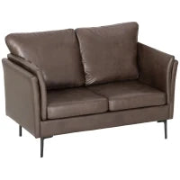 Divano 2 Posti in Pelle Traspirante con Imbottitura Spessa e Gambe in Metallo, 137x72x88 cm, Marrone Scuro