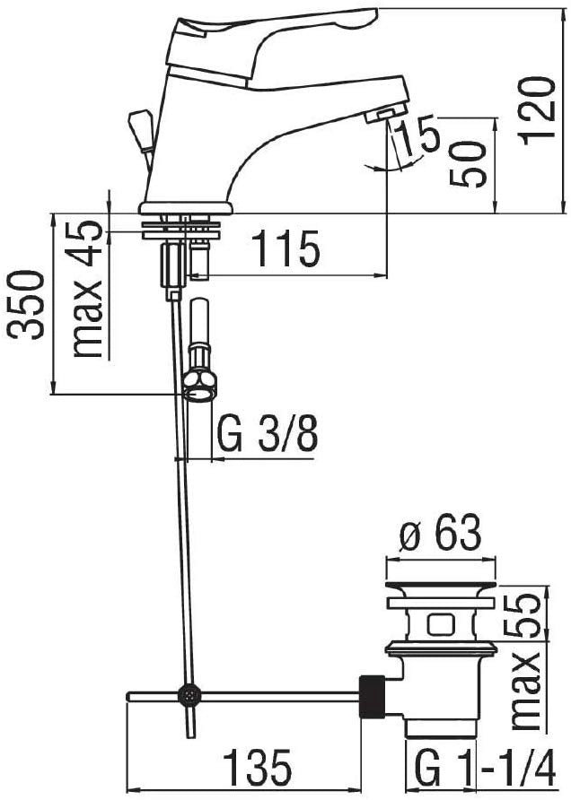 Miscelatore monocomando per lavabo Nobili serie Italia rubinetto piletta scarico