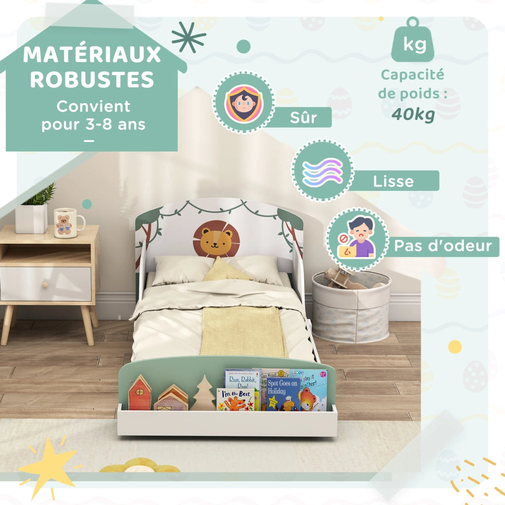 Letto Singolo per Bambini con Barriera e Contenitore ¨C Zephmum ¨C Verde 70x140 cm