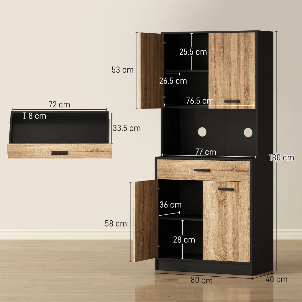 Armadio per Cucina in Legno con 2 Ante e Cassetto ¨C Zephmum ¨C Nero e Legno 80x40x180 cm