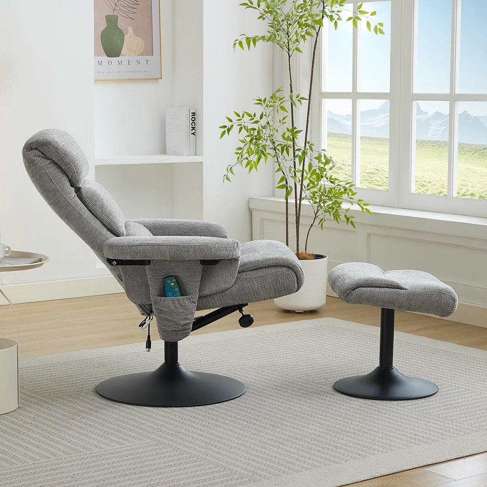 Poltrona massage - Xylo - 5 punti riscaldamento 360° chenille grigio