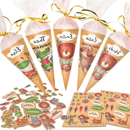 Set di 8 Mini Borse per Scuola da riempire - Decorazione per la prima giornata di scuola - Tema Supereroi - Adatto per bambini di entrambi i sessi - 33 cm - Incluso kit di stampe per bambini