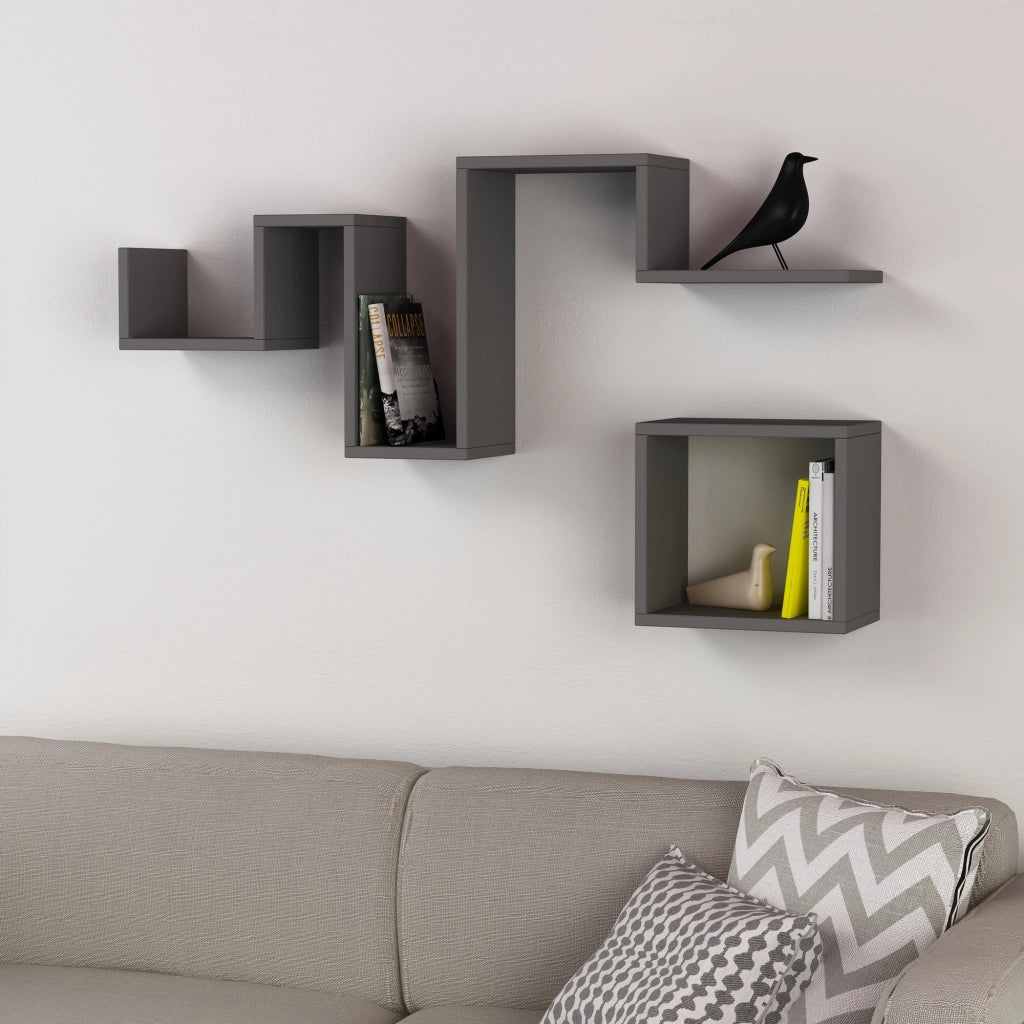 Mensola da parete in legno "Follow" - 116 x 20 x 45 cm - Grigio antracite