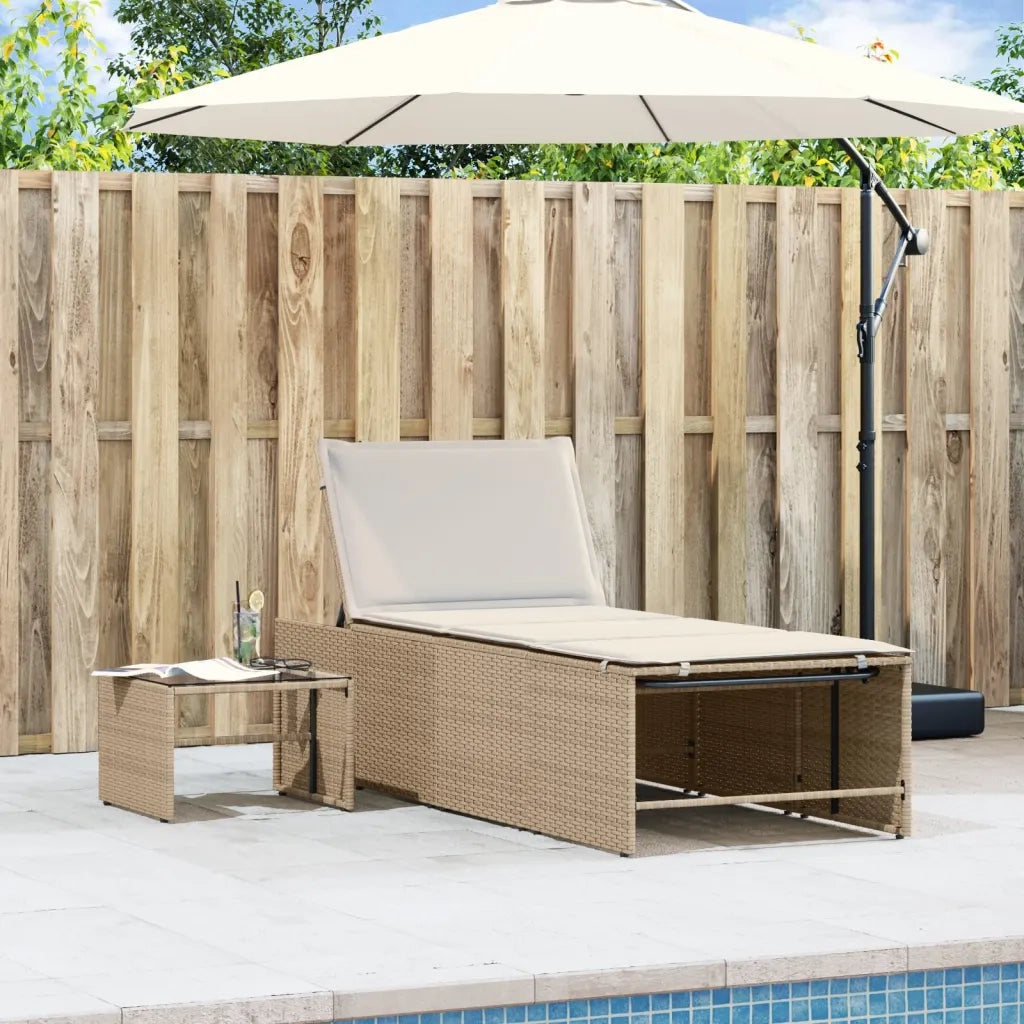 Lettini prendisole 2 pz con tavolo beige in polyrattan 368426