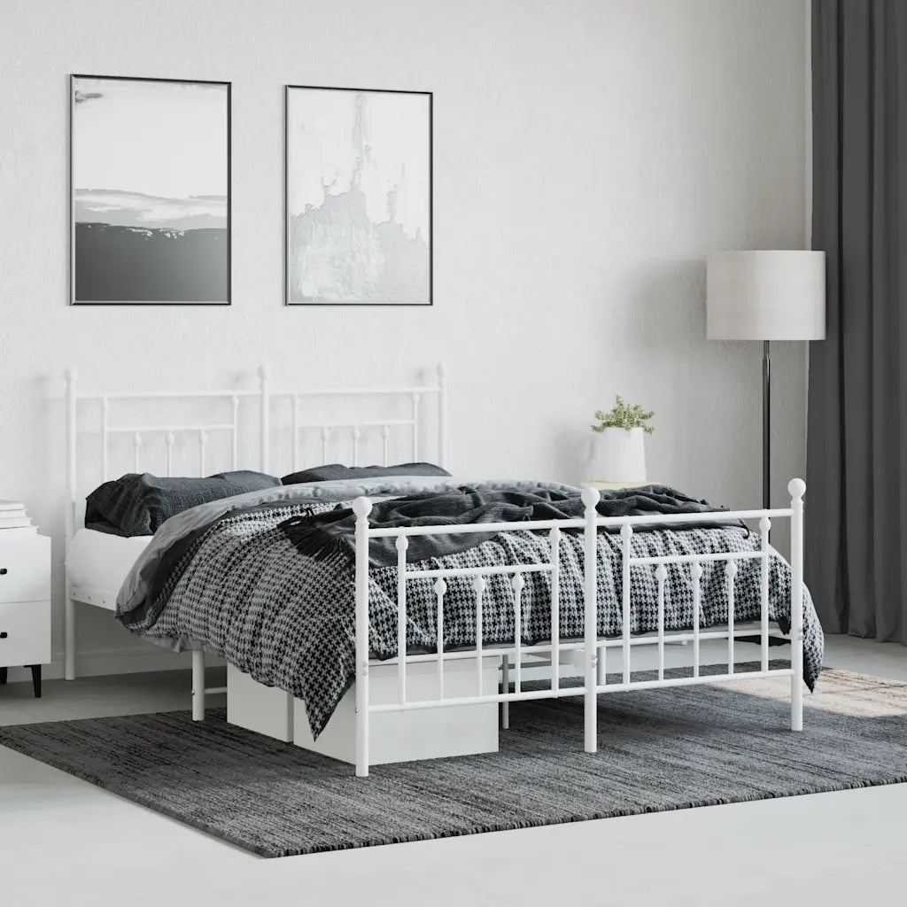 Giroletto con Testiera e Pediera Metallo Bianco 140x200 cm 353605