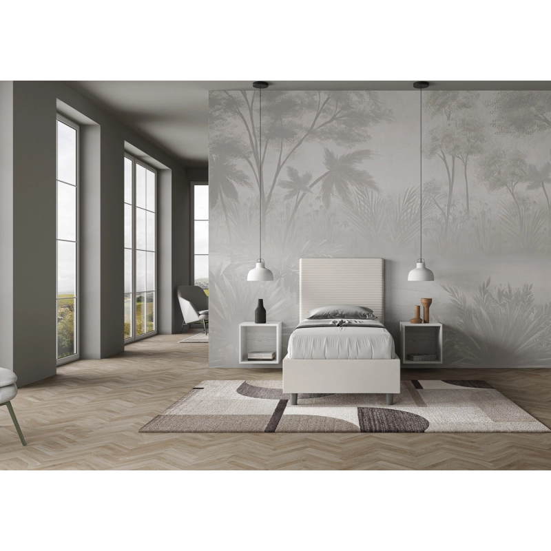 Letto imbottito Singolo 80x210 cm Focus - Bianco,Similpelle,Con rete