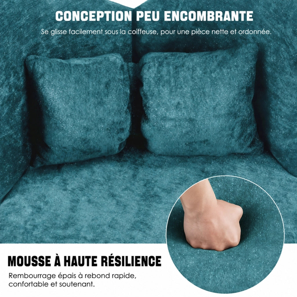 Poltrona girevole senza braccioli con base stabile in tessuto chenille blu 52×52×46 cm