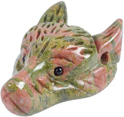 Statua di pietra naturale Wolfkop miniatura 40mm con cristalli curativi per uomo