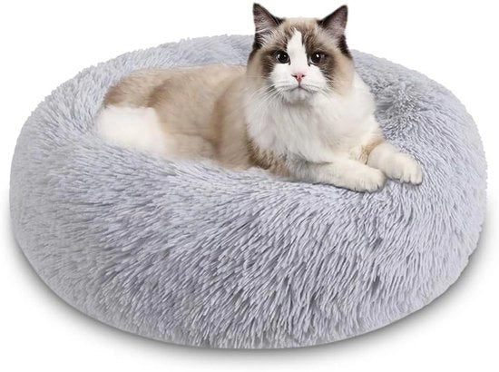 Letto per cani morbido lavabile 50 cm - Cuscino per gatti e cani a forma di donut grigio