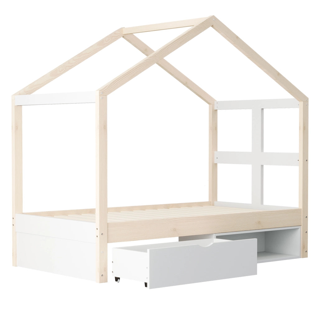 Letto singolo a casetta 90x190 cm con cassetto, scarpiera e LED
