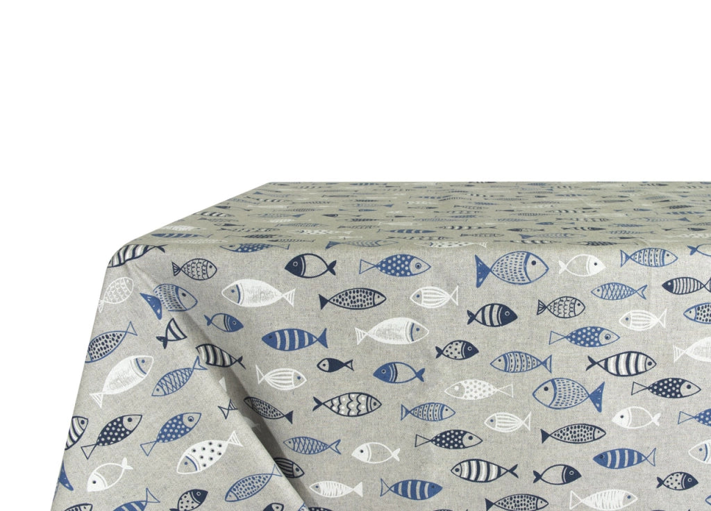 Tovaglia Salotto/Cucina In Tessuto Miros Made In Italy Marino Pesci Azzurro - 50x150 - Pesci