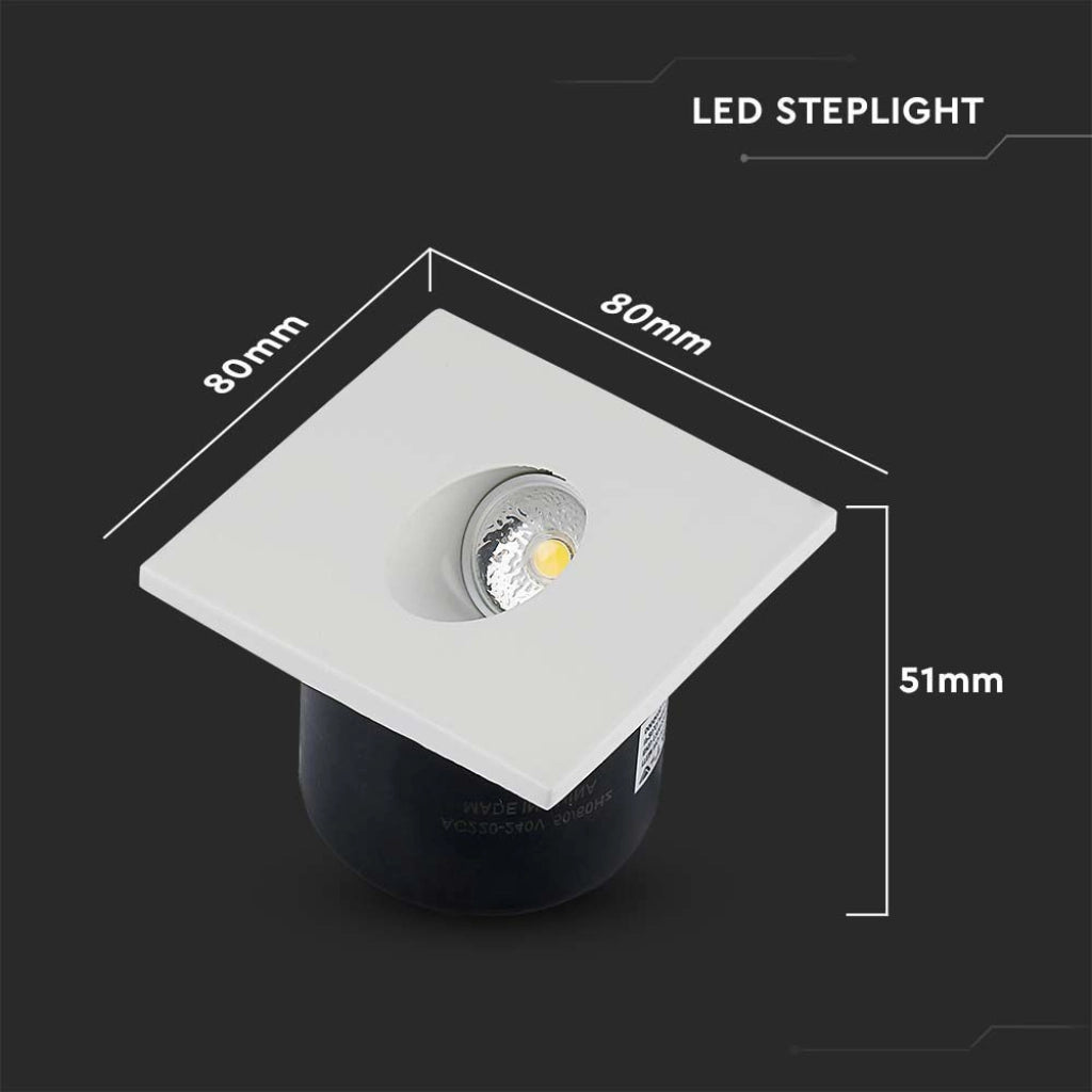 Faretto LED Segnapasso Quadrato Montaggio a Incasso 3W Colore Bianco 3000K IP20 SKU-211209