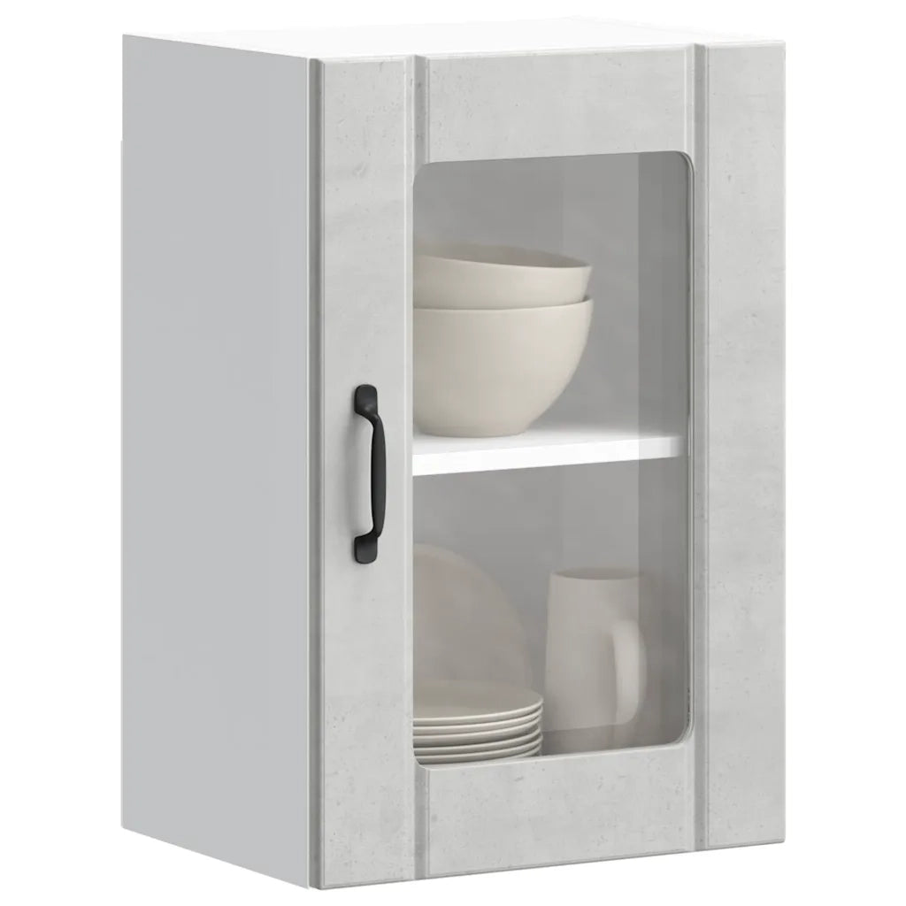 Pensile da Cucina | Mobile da Cucina con Porta in Vetro Lucca Grigio Cemento