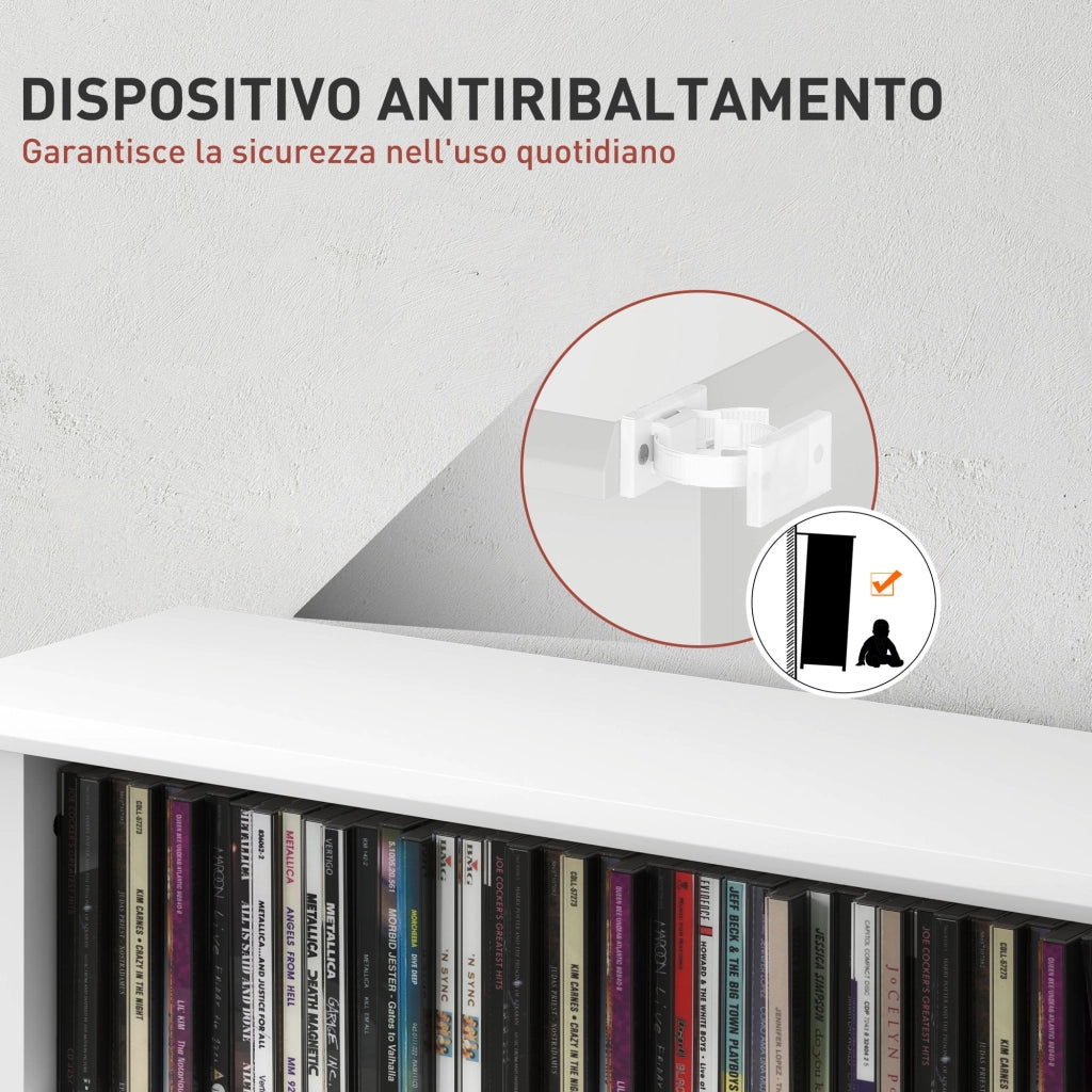 Scaffale Porta CD con 6 Ripiani Regolabili. Capacit¨¤ di 360 CD/185 DVD. 58x24x124.5 cm. Bianco