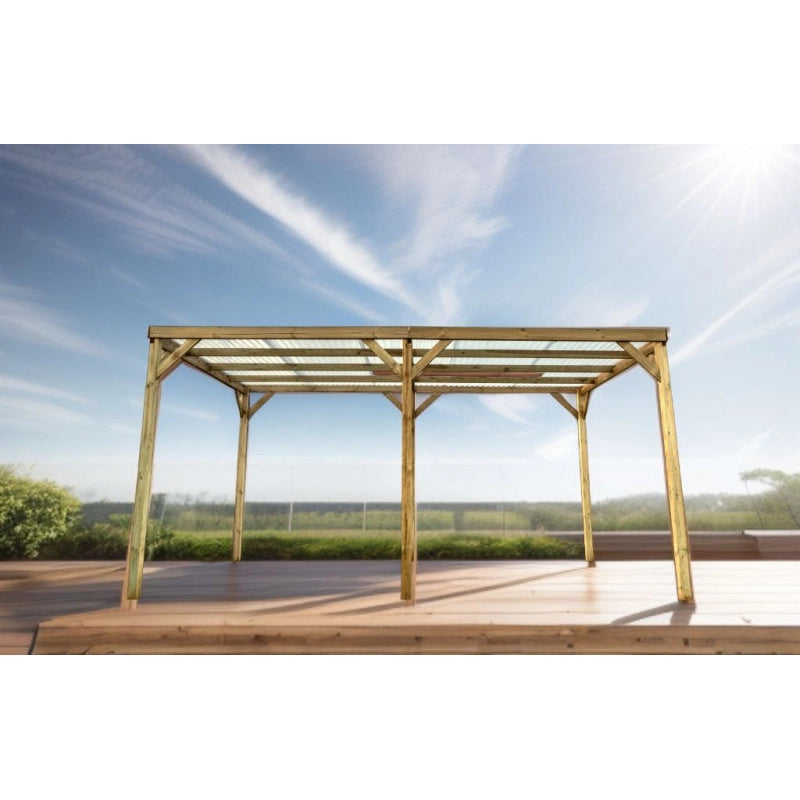 Carport in legno da giardino 302x497 cm – Tettoia auto, pergola con 6 pali – tetto PVC trasparente – autoclave – CAR3051A2(ex.CAR3051A) Foresta