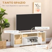 Mobile Porta TV Fino a 42" con Armadietto e Ripiani Aperti in Legno, 120x30x41cm