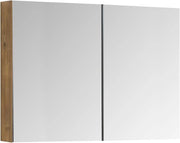 Specchio per bagno in legno di quercia con doppie porte e contenitore 90 cm di larghezza