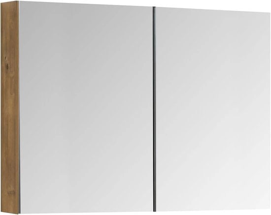 Specchio per bagno in legno di quercia con doppie porte e contenitore 90 cm di larghezza