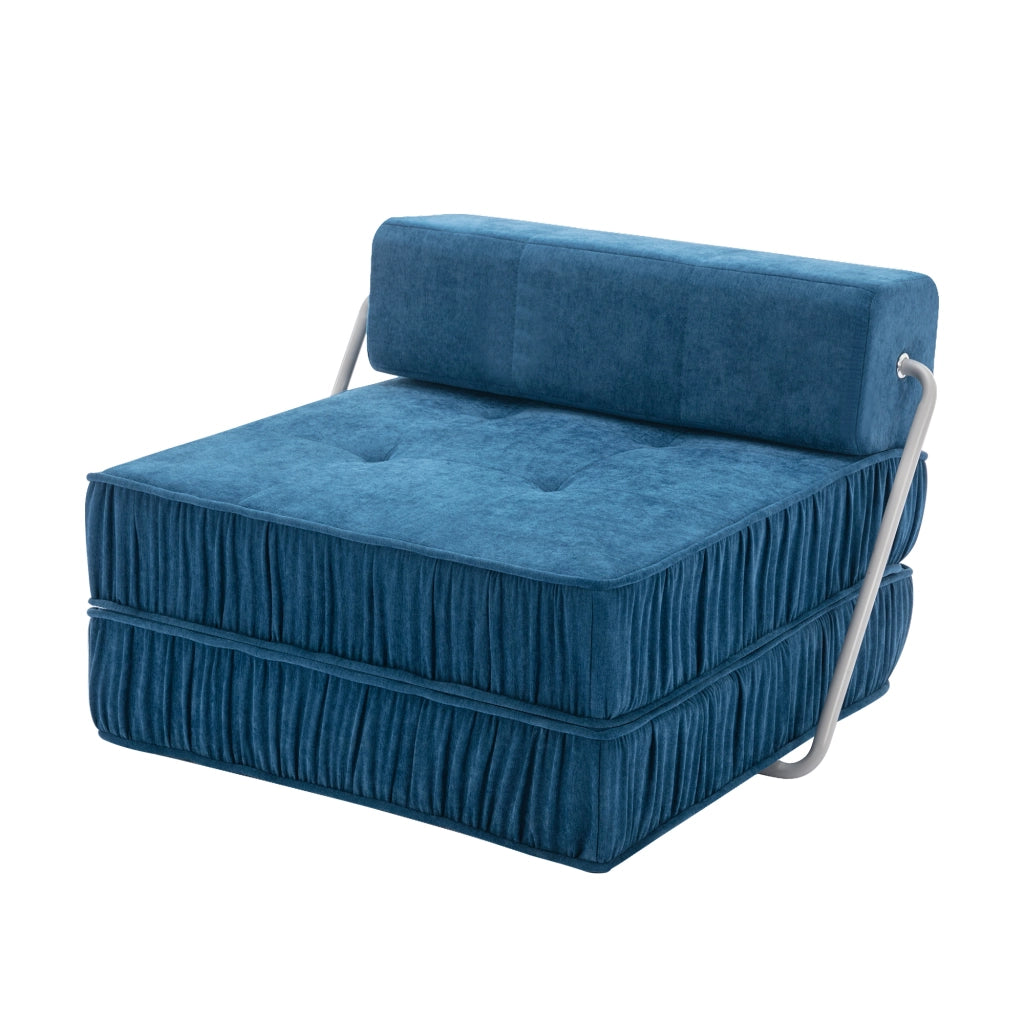 Divano letto modulare con schiuma ad alta densità e base a molle, seduta versatile in chenille blu per soggiorno