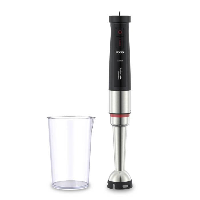 Frullatore ad immersione 1200W con 4 lame acciaio inox, bicchiere 600ml, velocità variabile continua, funzione turbo - SOGO