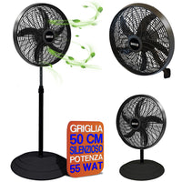 Ventilatore 3in1 Piantana Muro e Tavolo Base Tonda Antiribaltamento Griglia 50cm